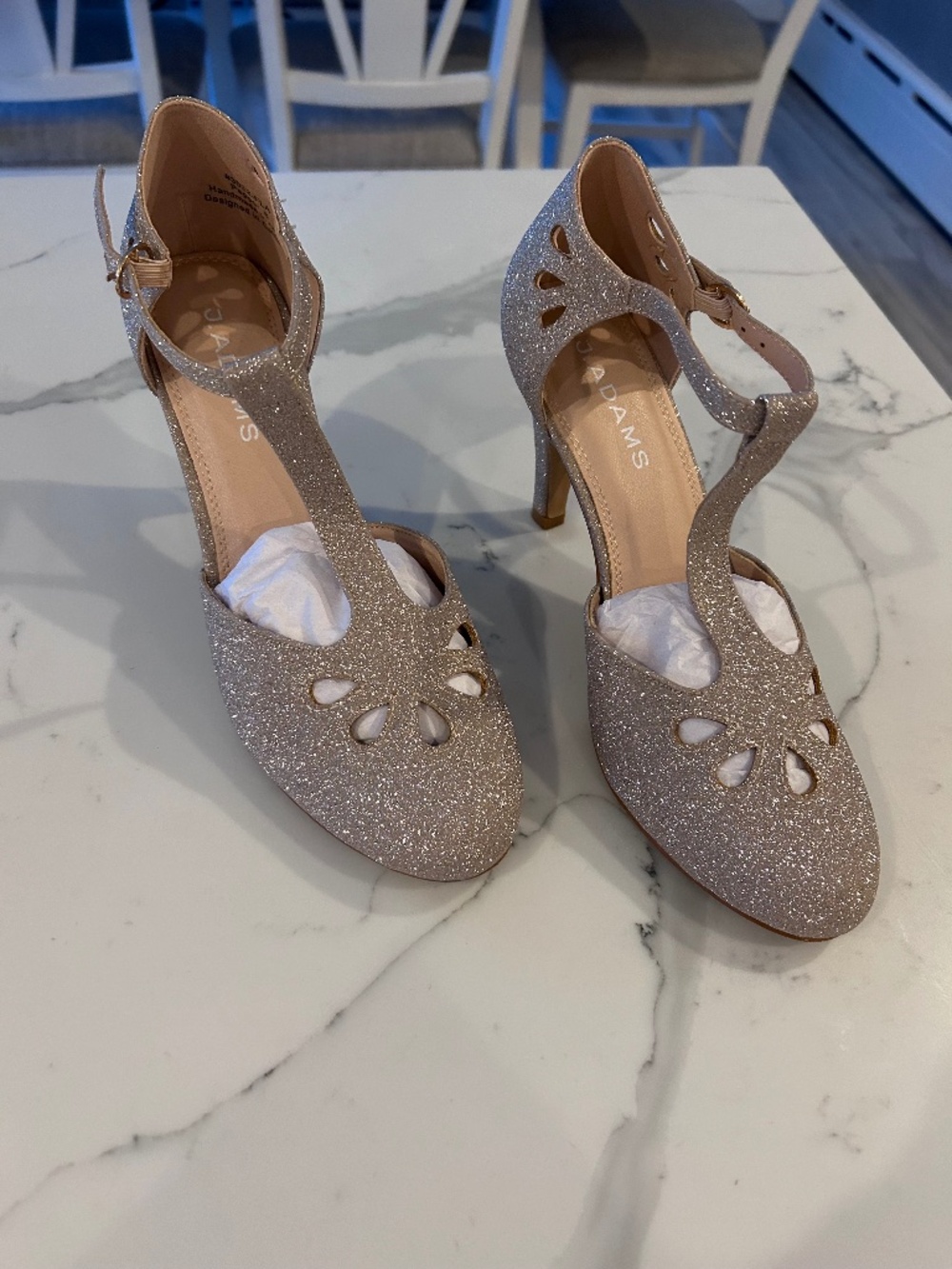 J. Adams Pepper Mary Janes - Kitten Heels Champagne glitter, size 8